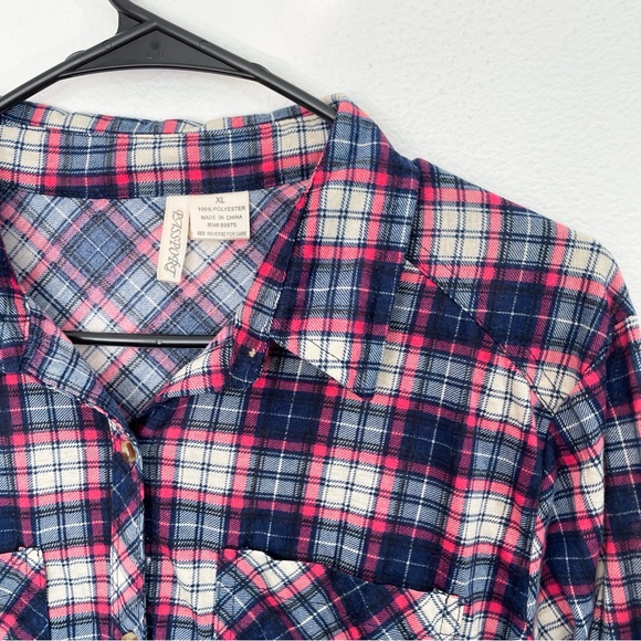 Pink and blue cream plaid button up shirt - Picture 3 of 5